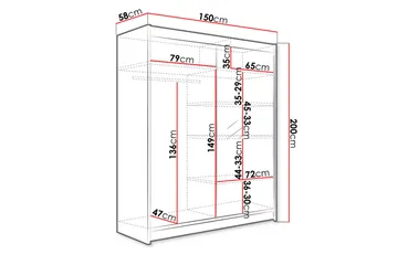 Camino Garderobe 150x58x200 cm LED-belysning - Hvit/Brun - Oppbevaring - Klesoppbevaring - Garderober & garderobesystem