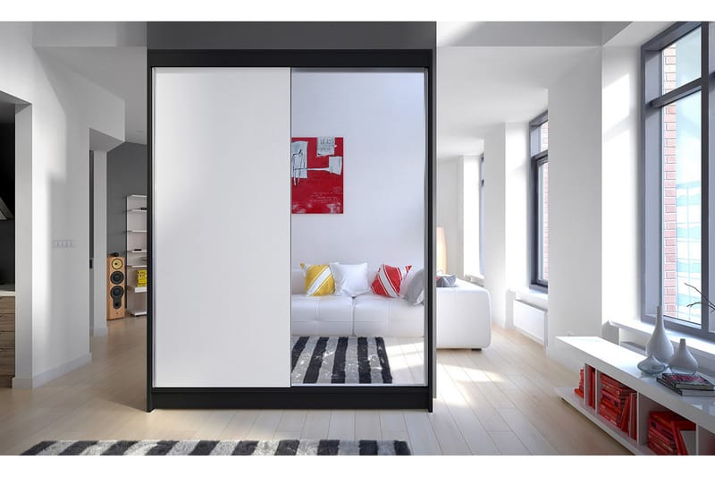 Camino Garderobe 150x58x200 cm LED-belysning - Svart/Hvit - Oppbevaring - Klesoppbevaring - Garderober & garderobesystem