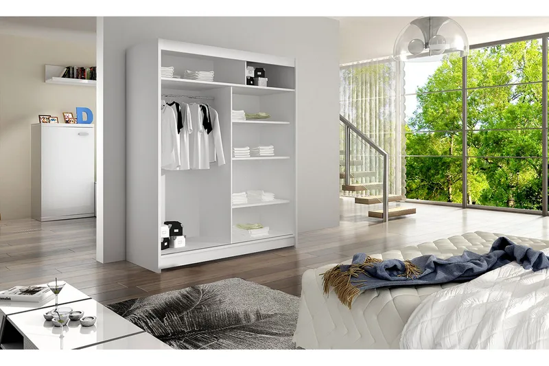 Camino Garderobe 150x58x200 cm LED-belysning - Svart/Hvit - Oppbevaring - Klesoppbevaring - Garderober & garderobesystem