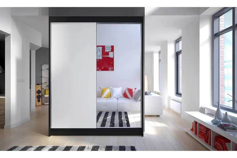 Camino Garderobe 150x58x200 cm LED-belysning - Svart/Hvit - Oppbevaring - Klesoppbevaring - Garderober & garderobesystem