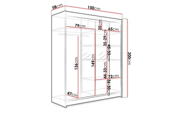 Camino Garderobe 150x58x200 cm - Oppbevaring - Klesoppbevaring - Garderober & garderobesystem