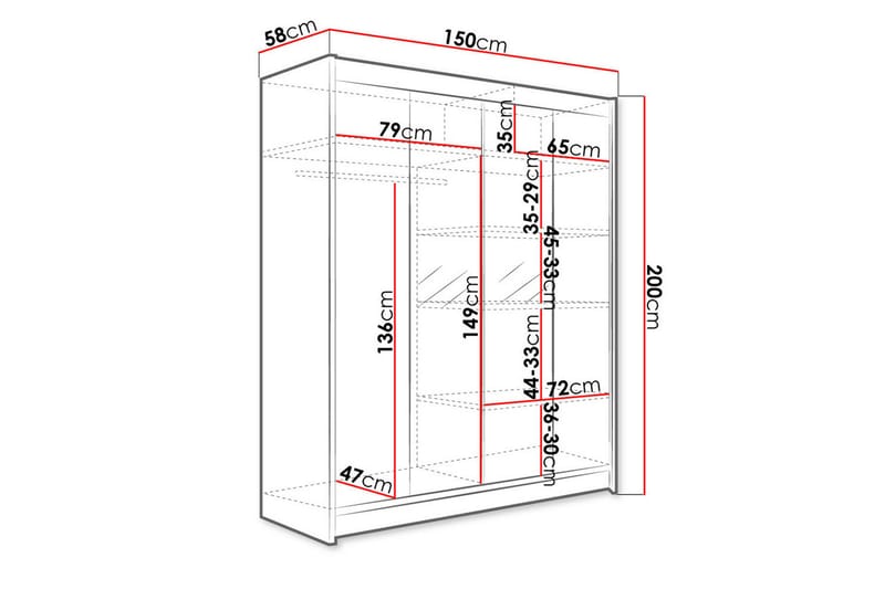 Camino Garderobe 150x58x200 cm - Oppbevaring - Klesoppbevaring - Garderober & garderobesystem