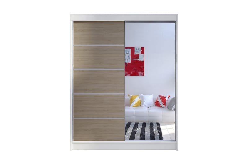 Camino Garderobe 58x150 cm LED-belysning - Hvit/Eik - Oppbevaring - Klesoppbevaring - Garderober & garderobesystem