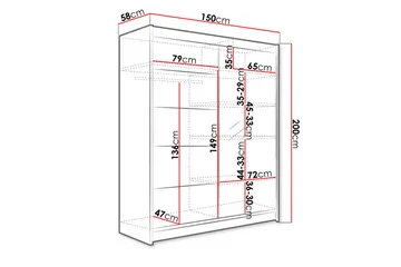 Camino Garderobe 58x150 cm LED-belysning - Hvit/Eik - Oppbevaring - Klesoppbevaring - Garderober & garderobesystem
