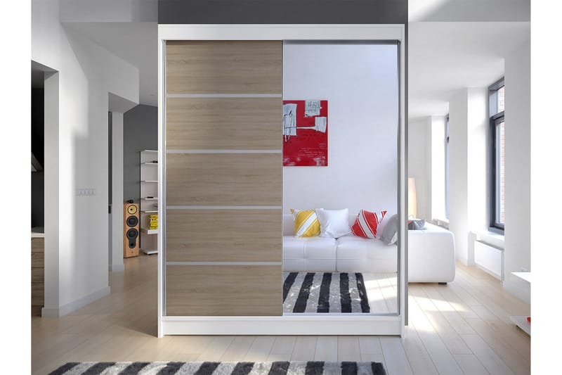 Camino Garderobe 58x150 cm LED-belysning - Hvit/Eik - Oppbevaring - Klesoppbevaring - Garderober & garderobesystem - Garderobeskap & klesskap