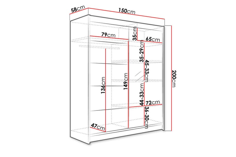 Camino Garderobe 58x150 cm LED-belysning - Svart - Oppbevaring - Klesoppbevaring - Garderober & garderobesystem