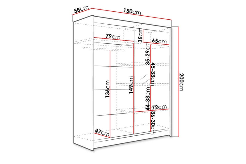 Camino Garderobe 58x150 cm LED-belysning - Svart - Oppbevaring - Klesoppbevaring - Garderober & garderobesystem