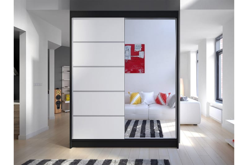 Camino Garderobe 58x150 cm LED-belysning - Svarthvit - Oppbevaring - Klesoppbevaring - Garderober & garderobesystem