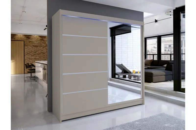 Canderbury Garderobe Med Speil 180x215 cm - Beige - Oppbevaring - Klesoppbevaring - Garderober & garderobesystem