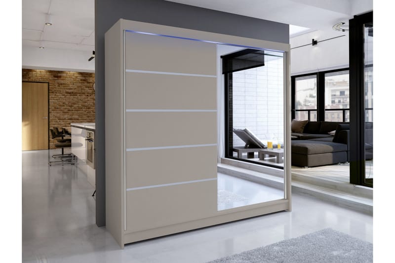Canderbury Garderobe Med Speil 180x215 cm - Beige - Oppbevaring - Klesoppbevaring - Garderober & garderobesystem