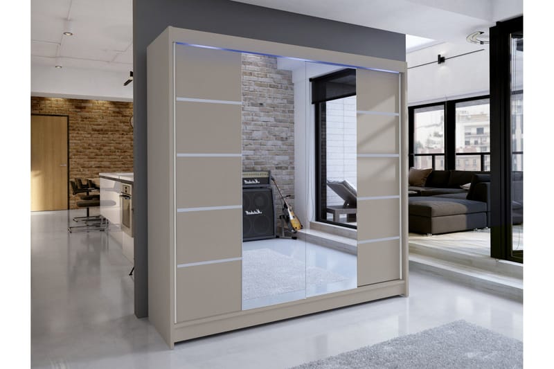 Canderbury Garderobe Med Speil 180x215 cm - Beige - Oppbevaring - Klesoppbevaring - Garderober & garderobesystem