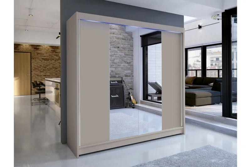 Canderbury Garderobe Med Speil 180x215 cm - Beige - Oppbevaring - Klesoppbevaring - Garderober & garderobesystem