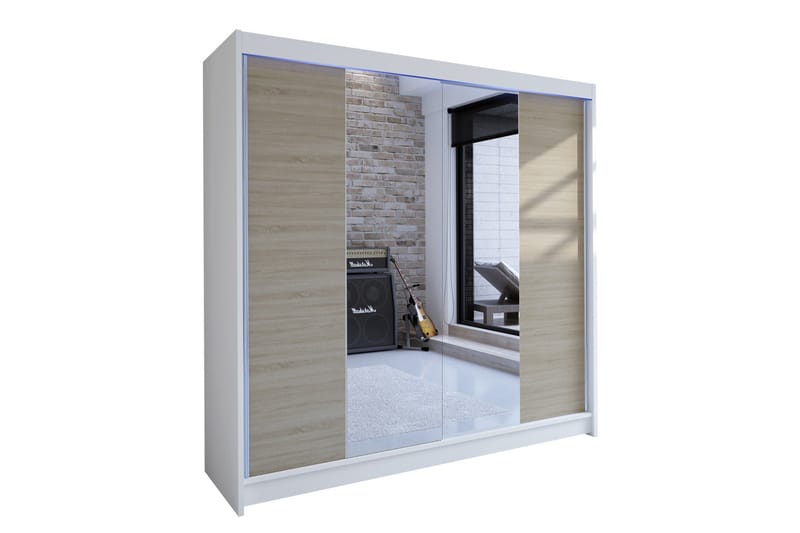 Canderbury Garderobe med Speil 180x215 cm, Brun/Hvit