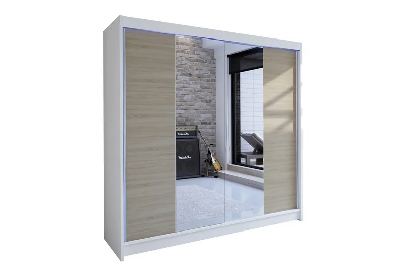 Canderbury Garderobe med Speil 180x215 cm, Brun/Hvit