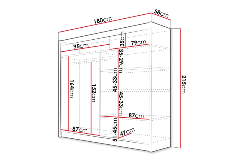 Canderbury Garderobe Med Speil 180x215 cm - Grå - Oppbevaring - Klesoppbevaring - Garderober & garderobesystem