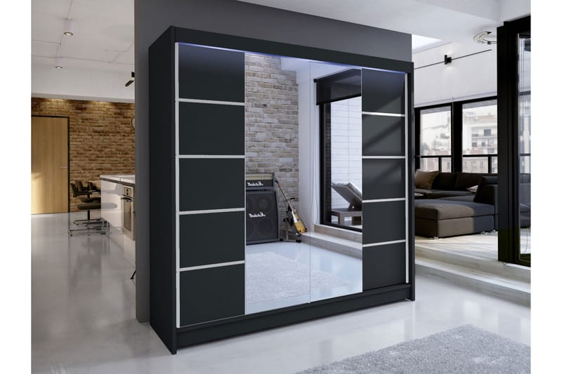 Canderbury Garderobe Med Speil 180x215 cm - Grå - Oppbevaring - Klesoppbevaring - Garderober & garderobesystem