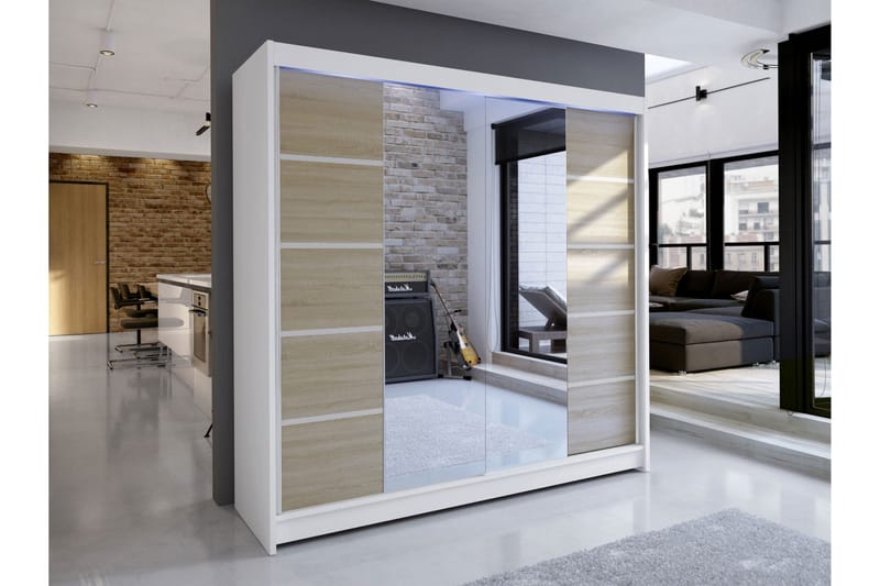 Canderbury Garderobe Med Speil 180x215 cm - Hvit/Brun - Oppbevaring - Klesoppbevaring - Garderober & garderobesystem