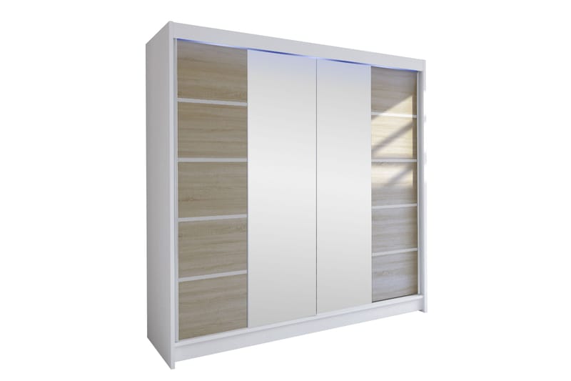 Canderbury Garderobe Med Speil 180x215 cm, Hvit/Brun