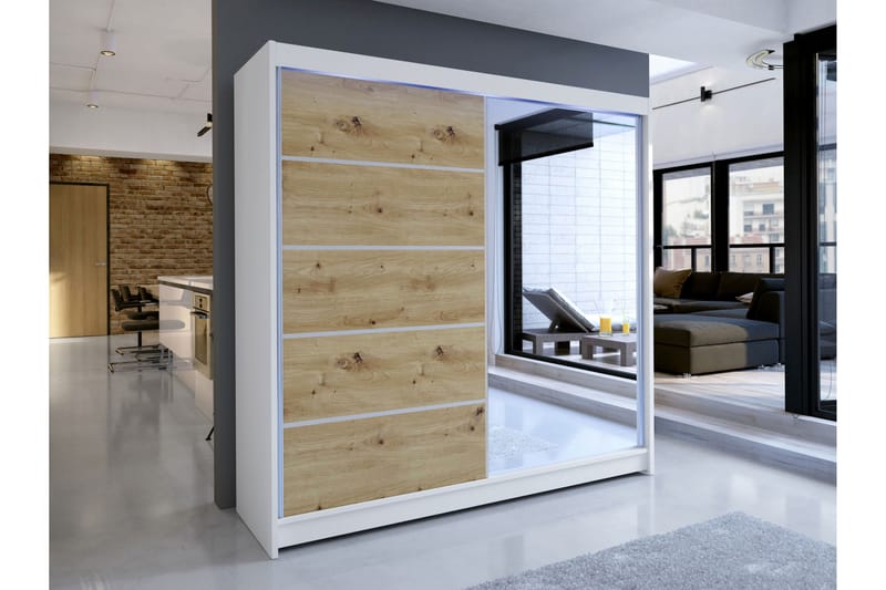 Canderbury Garderobe Med Speil 180x215 cm - Hvit/Brun - Oppbevaring - Klesoppbevaring - Garderober & garderobesystem