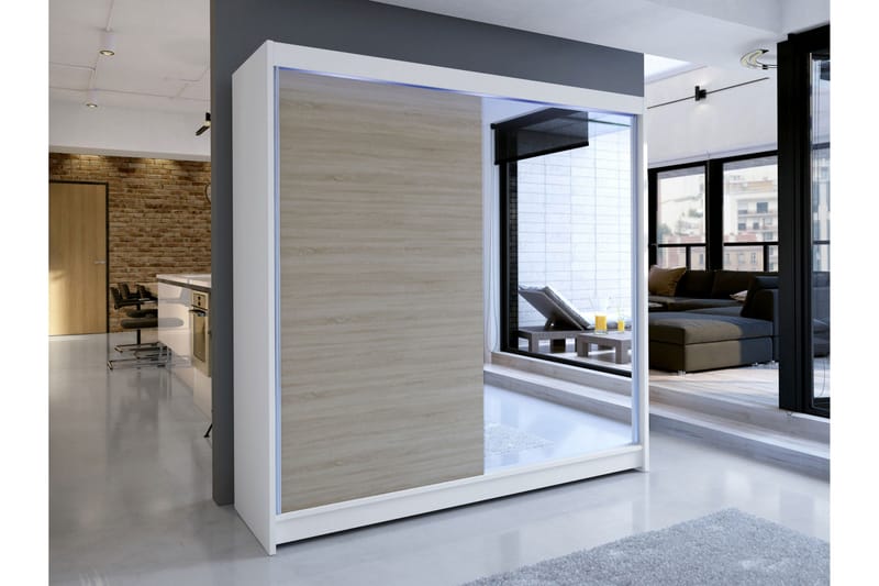 Canderbury Garderobe Med Speil 180x215 cm - Hvit/Brun - Oppbevaring - Klesoppbevaring - Garderober & garderobesystem