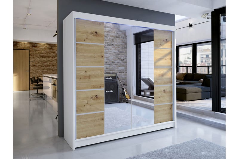 Canderbury Garderobe Med Speil 180x215 cm - Hvit/Brun - Oppbevaring - Klesoppbevaring - Garderober & garderobesystem