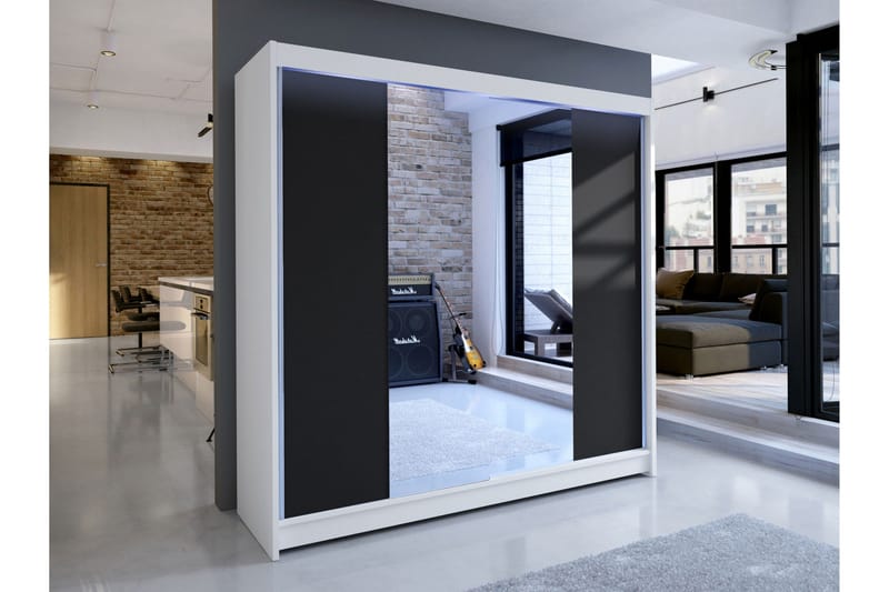 Canderbury Garderobe Med Speil 180x215 cm - Hvit/Sort - Oppbevaring - Klesoppbevaring - Garderober & garderobesystem