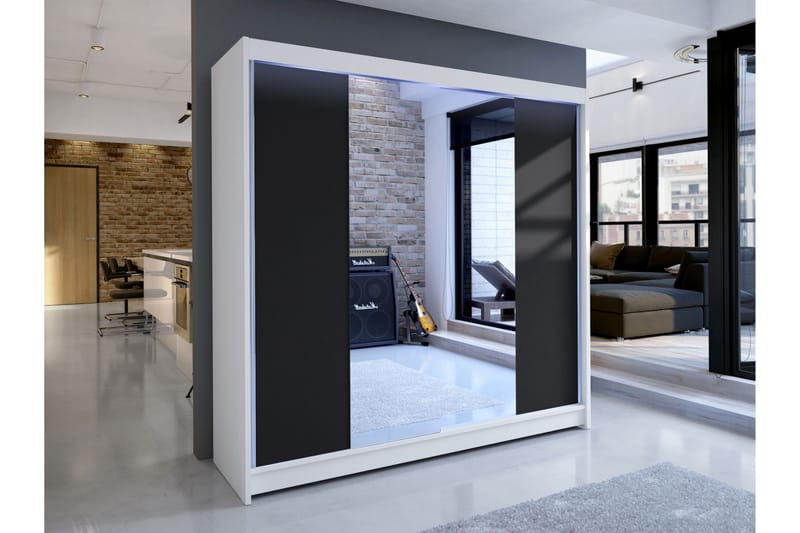Canderbury Garderobe Med Speil 180x215 cm - Hvit/Sort - Oppbevaring - Klesoppbevaring - Garderober & garderobesystem