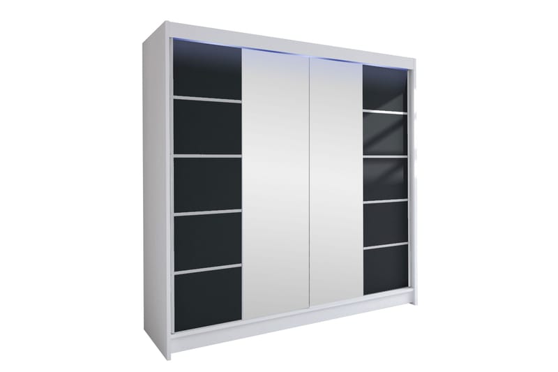 Canderbury Garderobe Med Speil 180x215 cm - Hvit/Sort - Oppbevaring - Klesoppbevaring - Garderober & garderobesystem