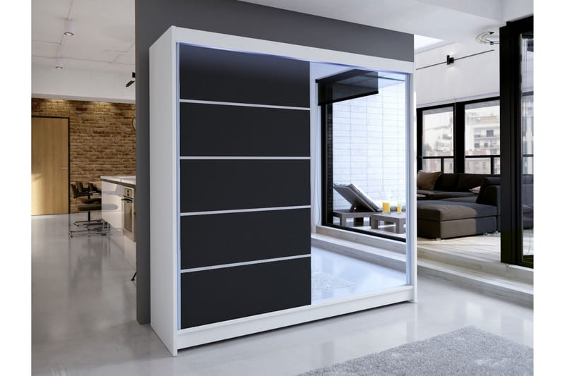 Canderbury Garderobe Med Speil 180x215 cm - Hvit/Sort - Oppbevaring - Klesoppbevaring - Garderober & garderobesystem