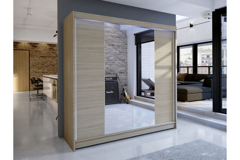 Canderbury Garderobe Med Speil 180x215 cm LED-belysning - Brun - Oppbevaring - Klesoppbevaring - Garderober & garderobesystem