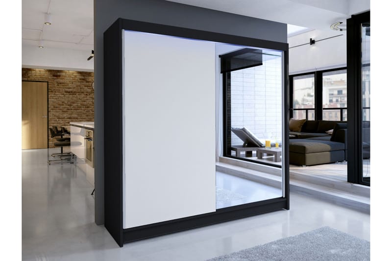 Canderbury Garderobe Med Speil 180x215 cm - Svart Og Hvitt - Oppbevaring - Klesoppbevaring - Garderober & garderobesystem
