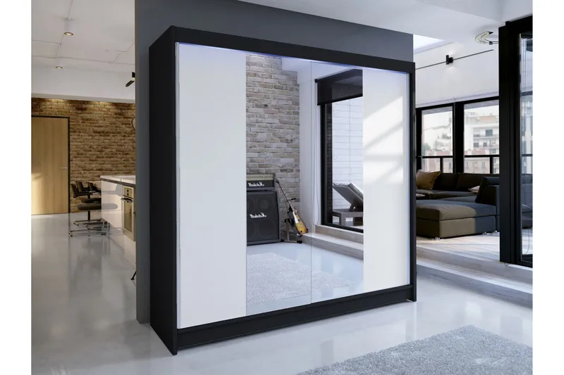 Canderbury Garderobe Med Speil 180x215 cm - Svart Og Hvitt - Oppbevaring - Klesoppbevaring - Garderober & garderobesystem