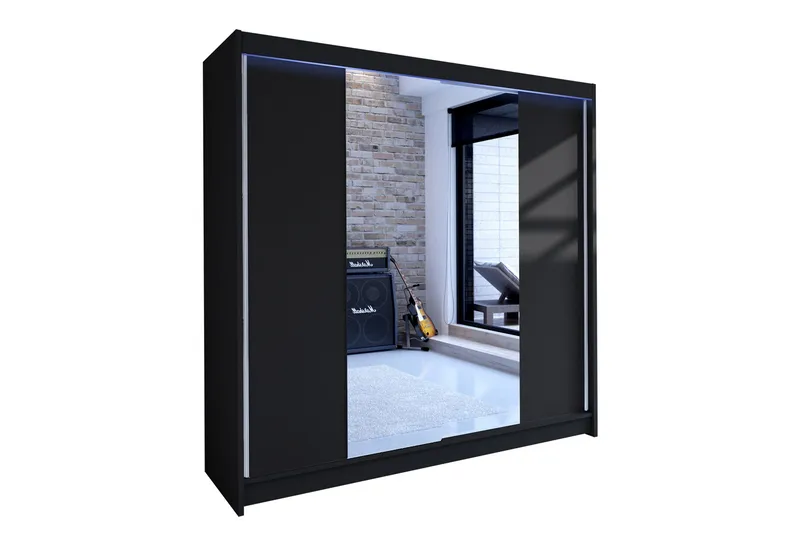 Svart Canderbury Garderobe med Speil 180x215 cm