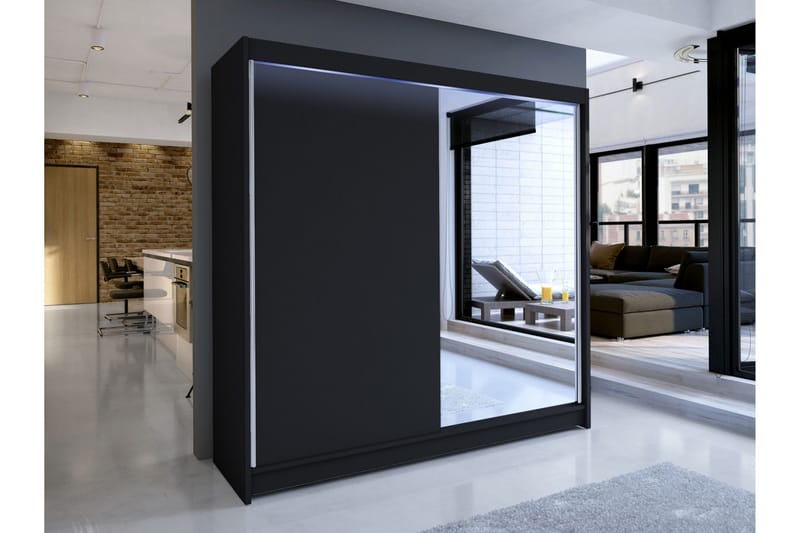 Canderbury Garderobe Med Speil 180x215 cm - Svart - Oppbevaring - Klesoppbevaring - Garderober & garderobesystem