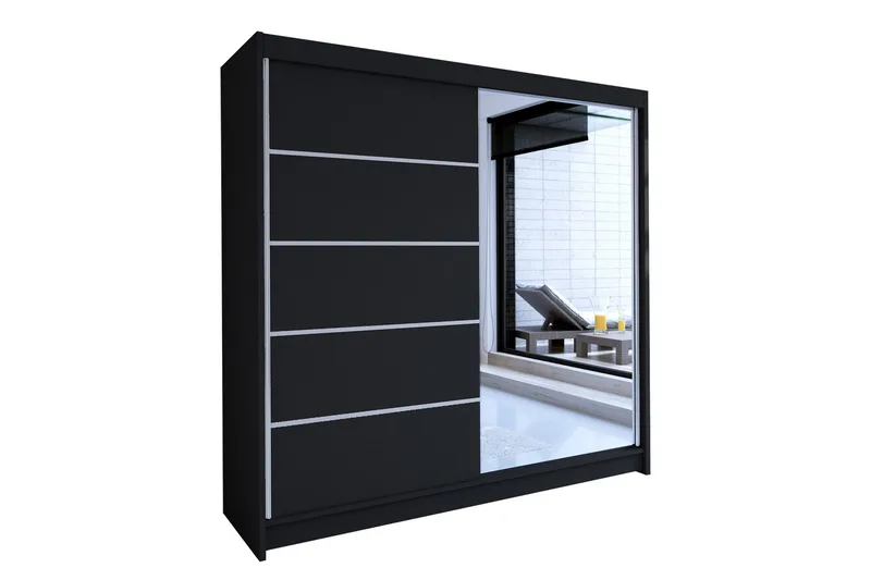 Svart Canderbury Garderobe med Speil 180x215 cm