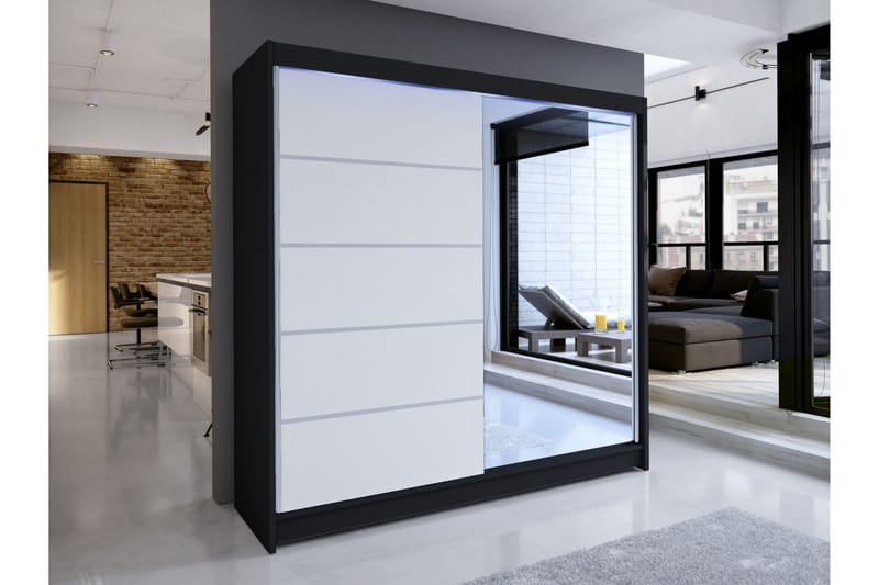 Canderbury Garderobe Med Speil 180x215 cm - Svart - Oppbevaring - Klesoppbevaring - Garderober & garderobesystem