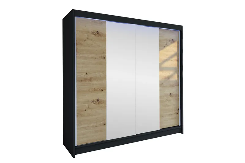 Canderbury Garderobe Med Speil 180x215 cm, Svart/Brun