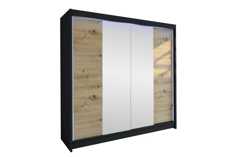 Canderbury Garderobe Med Speil 180x215 cm - Svart/Brun - Oppbevaring - Klesoppbevaring - Garderober & garderobesystem