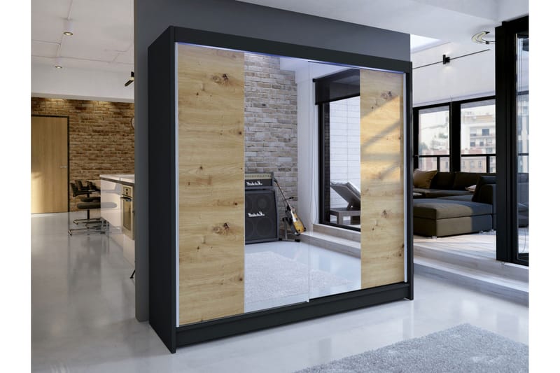 Canderbury Garderobe Med Speil 180x215 cm - Svart/Brun - Oppbevaring - Klesoppbevaring - Garderober & garderobesystem