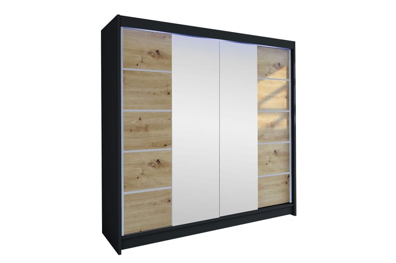 Canderbury Garderobe Med Speil 180x215 cm - Svart/Brun - Oppbevaring - Klesoppbevaring - Garderober & garderobesystem