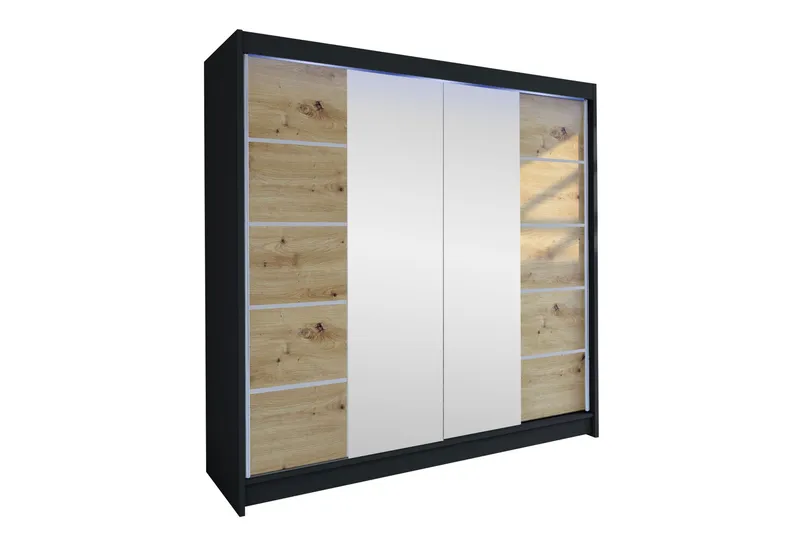 Canderbury Garderobe Med Speil 180x215 cm - Svart/Brun - Oppbevaring - Klesoppbevaring - Garderober & garderobesystem