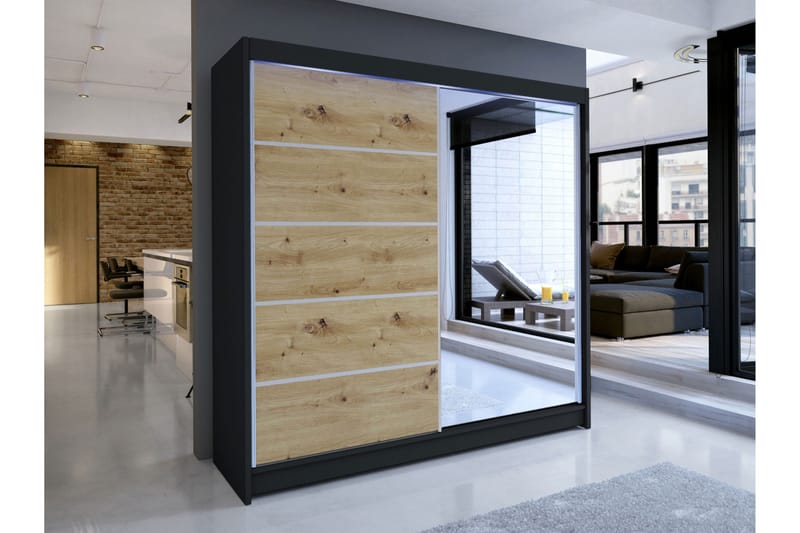 Canderbury Garderobe Med Speil 180x215 cm - Svart/Brun - Oppbevaring - Klesoppbevaring - Garderober & garderobesystem