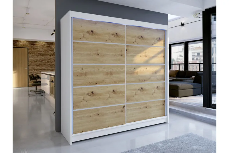 Canderbury Garderobeskap 180x215 cm - Hvit/Brun - Oppbevaring - Klesoppbevaring - Garderober & garderobesystem