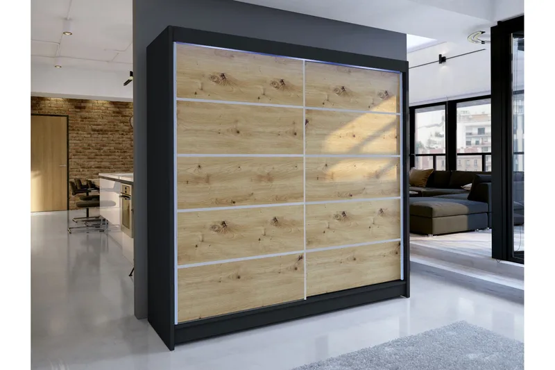 Canderbury Garderobeskap 180x215 cm - Svart/Brun - Oppbevaring - Klesoppbevaring - Garderober & garderobesystem