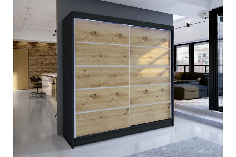 Canderbury Garderobeskap 180x215 cm - Svart/Brun - Oppbevaring - Klesoppbevaring - Garderober & garderobesystem