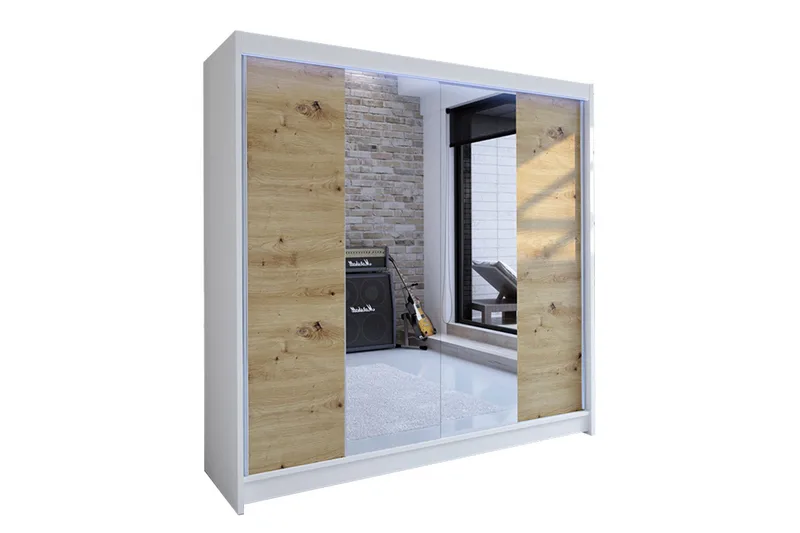 Canderbury Klesskap i Tre med Glassdetaljer, Hvit|Beige