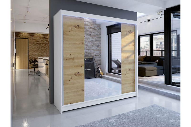 Canderbury Klesskap i Tre med Glassdetaljer - Hvit|Beige - Oppbevaring - Klesoppbevaring - Garderober & garderobesystem