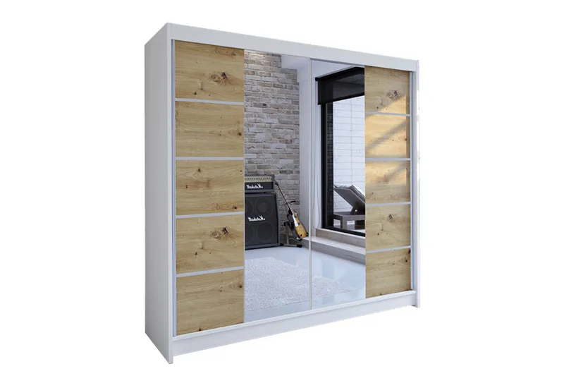 Canderbury Klesskap i Tre med Glassdetaljer, Hvit|Tre