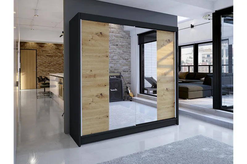 Canderbury Klesskap i Tre med Glassdetaljer - Svart|Beige - Oppbevaring - Klesoppbevaring - Garderober & garderobesystem