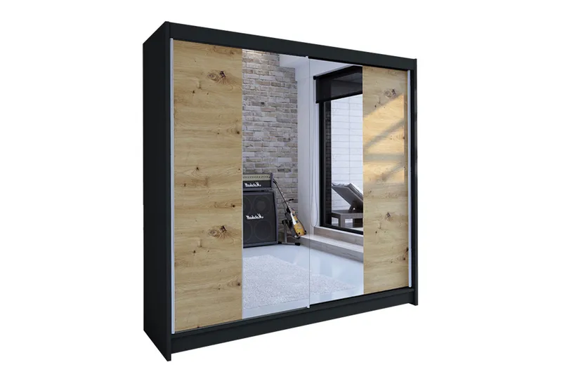 Canderbury Klesskap i Tre med Glassdetaljer - Svart|Beige - Oppbevaring - Klesoppbevaring - Garderober & garderobesystem
